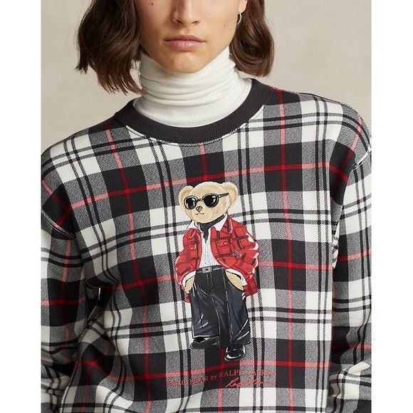 Polo Ralph Lauren Tops - Polo Ralph Lauren Women's Polo Bear Plaid Sweatshirt Black Size XS NWT